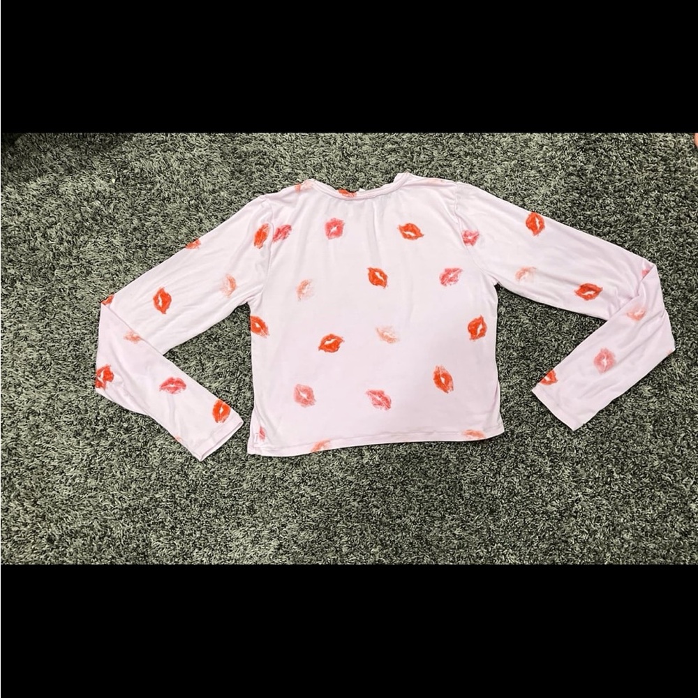SKIMS Cherry Blossom Lipstick Super Cropped Long Sleeve Top Pink Women’s LARGE - Picture 7 of 8